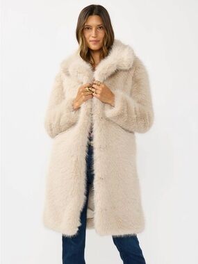 Oxana Women's Cream Faux-Fur Long Coat